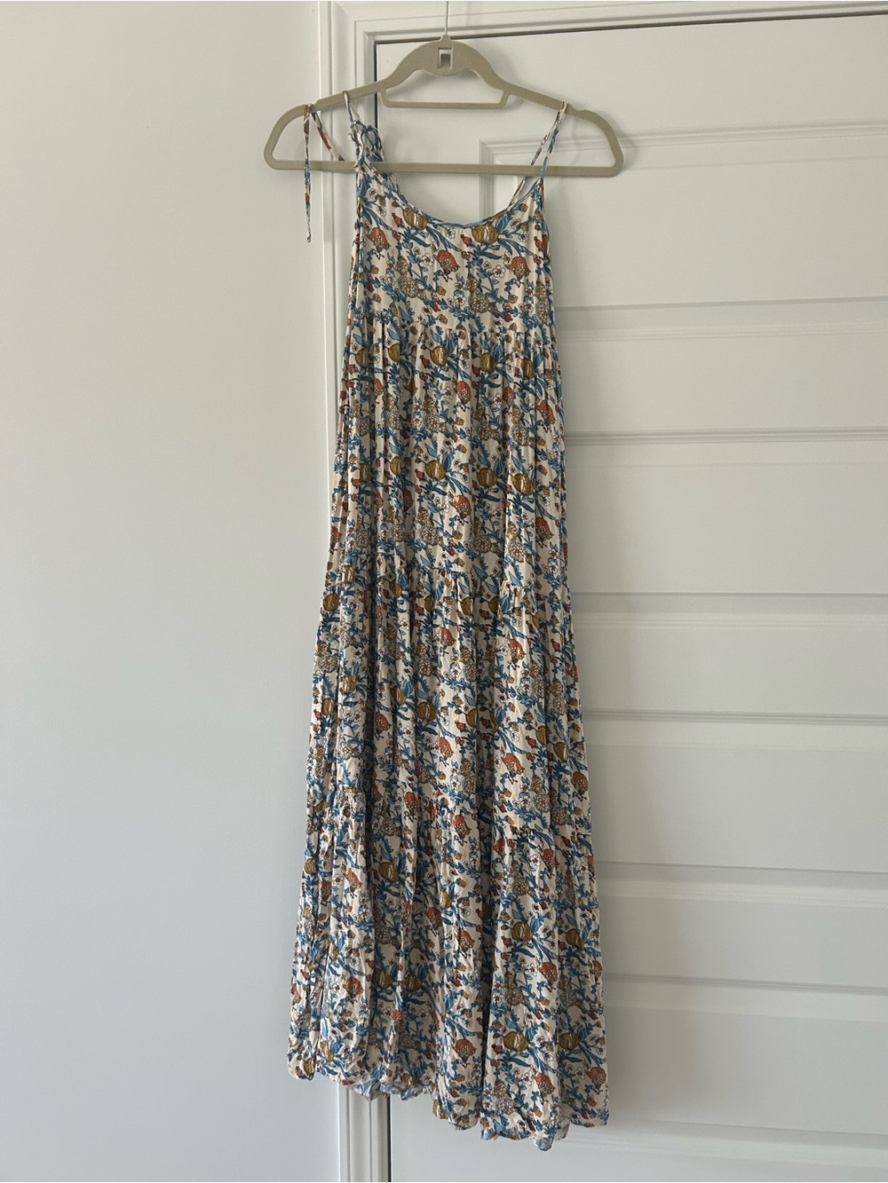 NATURAL LIFE Festival Boho Cream Maxi Dress with Blue and Mustard Floral Print - Picture 2 of 5